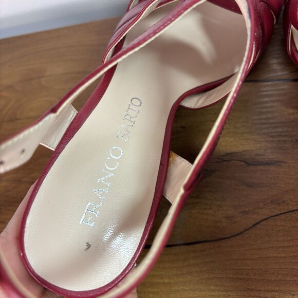 Franco Sarto Womens 6.5 Red Wedge Galia Heels Sandals Strappy - Picture 6 of 14